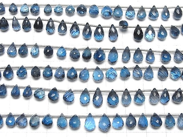 [Video]High Quality London Blue Topaz AAA Drop Faceted Briolette half or 1strand beads (aprx.6inch/14cm)