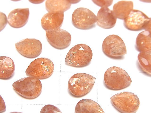 [Video]High Quality Sunstone AAA- Loose stone Pear shape Faceted 8x6mm 3pcs