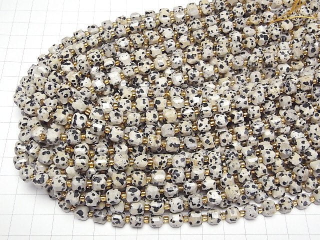 [Video]High Quality! Dalmatian Jasper Cube Shape 7x7x7mm 1strand beads (aprx.15inch/36cm)