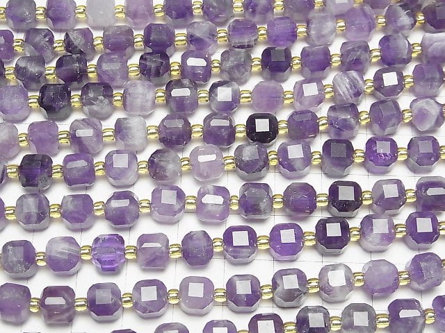 [Video]High Quality! Striped Amethyst Cube Shape 7x7x7mm half or 1strand beads (aprx.15inch/36cm)