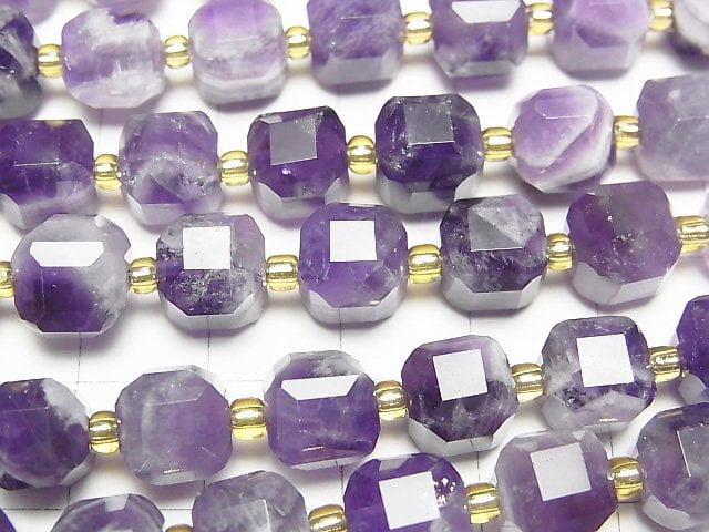 [Video]High Quality! Striped Amethyst Cube Shape 8x8x8mm half or 1strand beads (aprx.15inch/36cm)