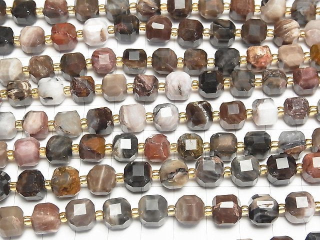 [Video]High Quality! Petrified Wood Cube Shape 9x9x9mm half or 1strand beads (aprx.15inch/36cm)