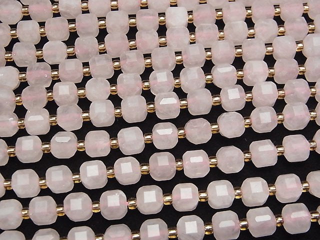 [Video]High Quality! Rose Quartz AA++ Cube Shape 7x7x7mm half or 1strand beads (aprx.15inch/36cm)