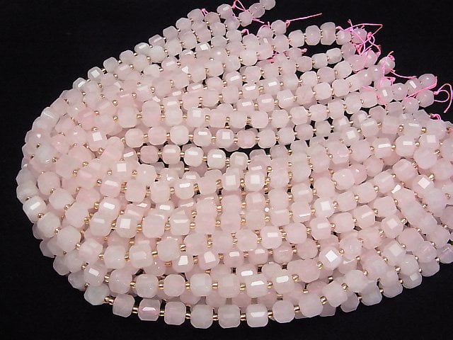 [Video]High Quality! Rose Quartz AA++ Cube Shape 8x8x8mm half or 1strand beads (aprx.15inch/36cm)