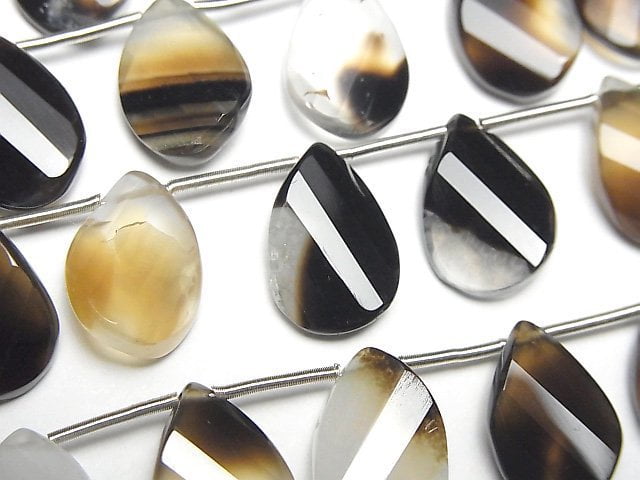 [Video] Black Stripe Agate AAA Twist Faceted Pear Shape half or 1strand (14pcs)