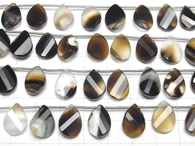 [Video] Black Stripe Agate AAA Twist Faceted Pear Shape half or 1strand (14pcs)