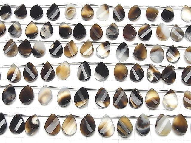 [Video] Black Stripe Agate AAA Twist Faceted Pear Shape half or 1strand (14pcs)