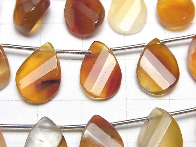 [Video] Mixed Carnelian Twist Faceted Pear Shape half or 1strand (14pcs )