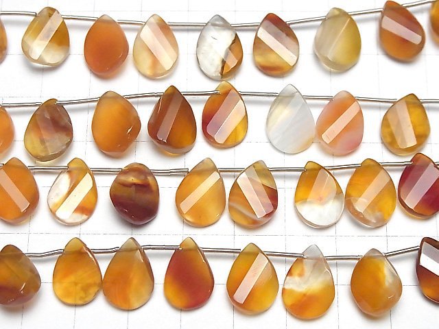 [Video] Mixed Carnelian Twist Faceted Pear Shape half or 1strand (14pcs )