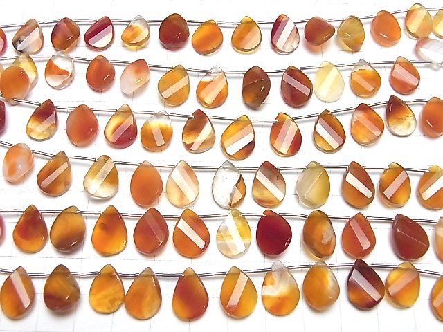 [Video] Mixed Carnelian Twist Faceted Pear Shape half or 1strand (14pcs )