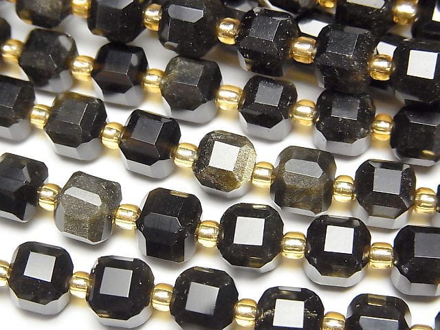 [Video]High Quality! Golden Obsidian AA++ Cube Shape 7x7x7mm 1strand beads (aprx.15inch/36cm)