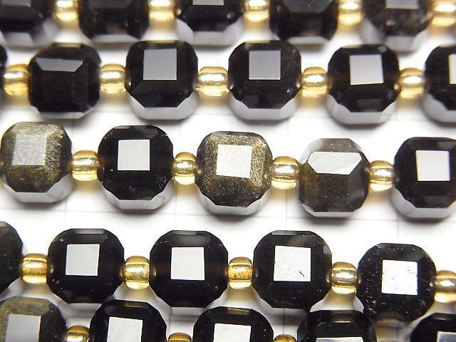 [Video]High Quality! Golden Obsidian AA++ Cube Shape 7x7x7mm 1strand beads (aprx.15inch/36cm)