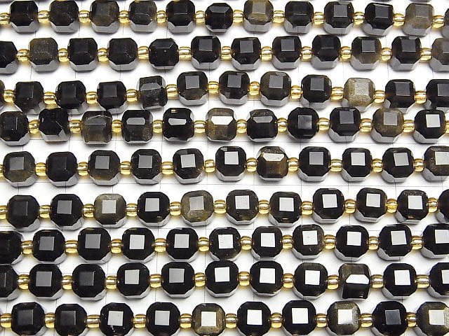 [Video]High Quality! Golden Obsidian AA++ Cube Shape 7x7x7mm 1strand beads (aprx.15inch/36cm)