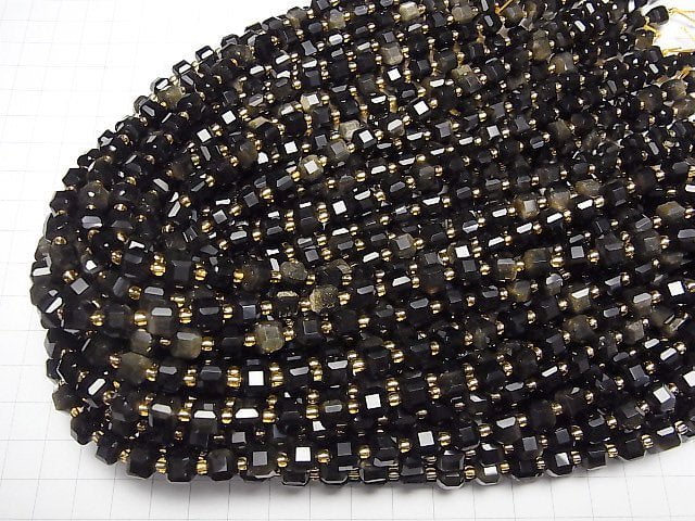 [Video]High Quality! Golden Obsidian AA++ Cube Shape 7x7x7mm 1strand beads (aprx.15inch/36cm)