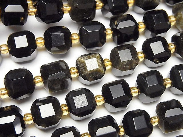 [Video]High Quality! Golden Obsidian AA++ Cube Shape 8x8x8mm half or 1strand beads (aprx.15inch/36cm)