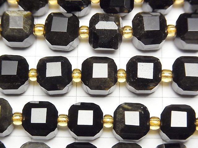 [Video]High Quality! Golden Obsidian AA++ Cube Shape 8x8x8mm half or 1strand beads (aprx.15inch/36cm)