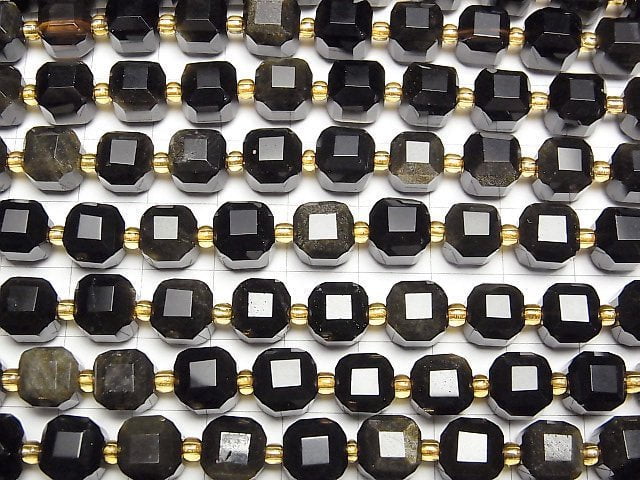 [Video]High Quality! Golden Obsidian AA++ Cube Shape 8x8x8mm half or 1strand beads (aprx.15inch/36cm)