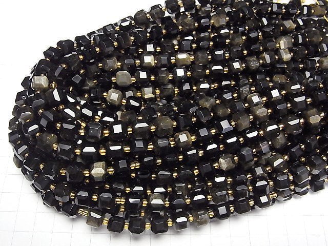 [Video]High Quality! Golden Obsidian AA++ Cube Shape 8x8x8mm half or 1strand beads (aprx.15inch/36cm)