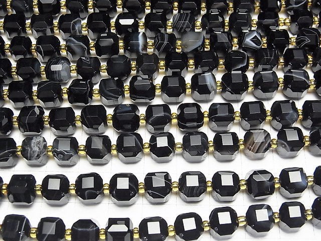 [Video]High Quality! Striped Onyx Cube Shape 8x8x8mm 1strand beads (aprx.15inch/36cm)