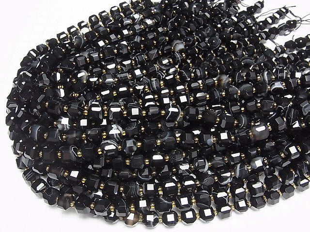 [Video]High Quality! Striped Onyx Cube Shape 8x8x8mm 1strand beads (aprx.15inch/36cm)