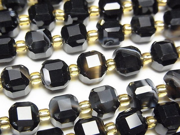 [Video]High Quality! Brown-Black Agate Cube Shape 7x7x7mm 1strand beads (aprx.15inch/37cm)