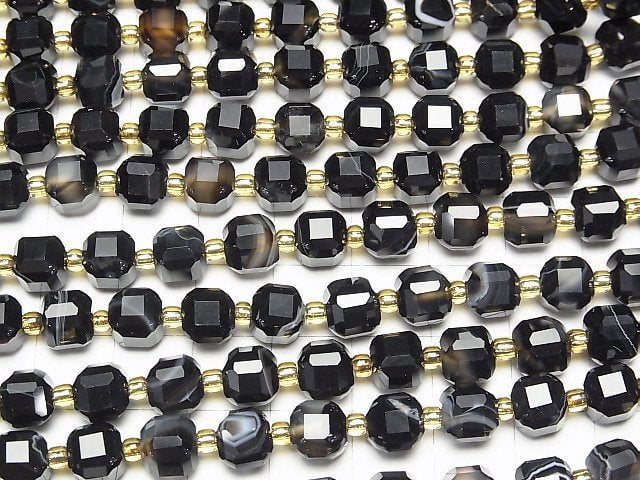 [Video]High Quality! Brown-Black Agate Cube Shape 7x7x7mm 1strand beads (aprx.15inch/37cm)