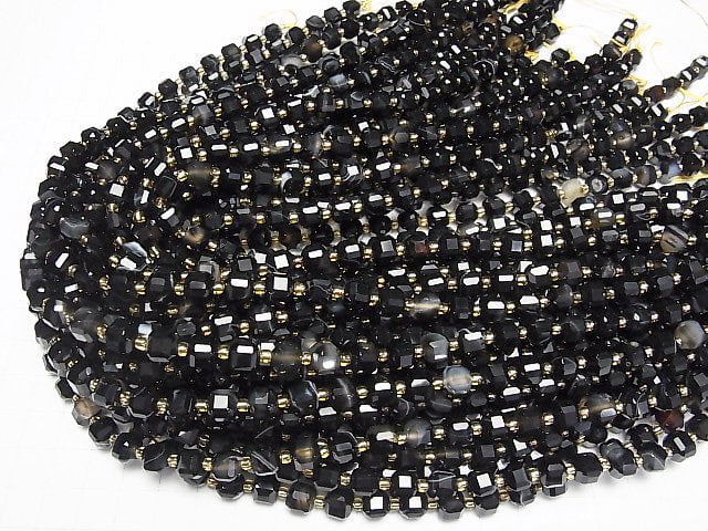 [Video]High Quality! Brown-Black Agate Cube Shape 7x7x7mm 1strand beads (aprx.15inch/37cm)