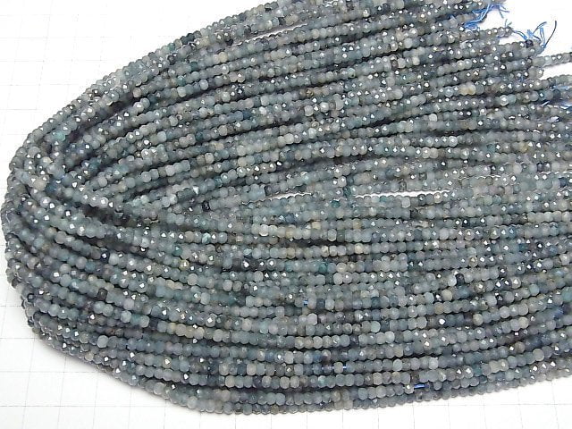 [Video]High Quality! Indigolite Tourmaline AA+ Faceted Button Rondelle 3.5x3.5x2.5mm 1strand beads (aprx.15inch/37cm)