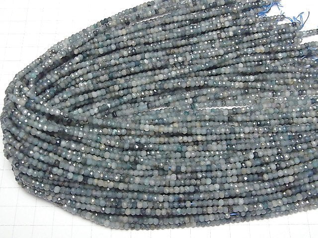 [Video]High Quality! Indigolite Tourmaline AA+ Faceted Button Roundel 3.5x3.5x2.5mm 1strand beads (aprx.15inch/37cm)