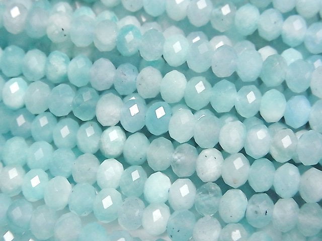 [Video]High Quality! Amazonite Silica AA+ Faceted Button Roundel 5x5x3.5mm 1strand beads (aprx.15inch/37cm)