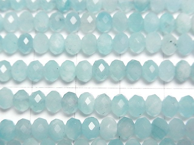 [Video]High Quality! Amazonite Silica AA+ Faceted Button Roundel 5x5x3.5mm 1strand beads (aprx.15inch/37cm)