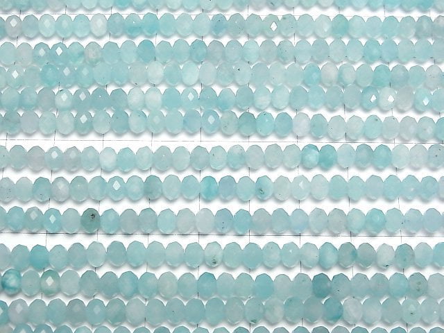 [Video]High Quality! Amazonite Silica AA+ Faceted Button Rondelle 5x5x3.5mm 1strand beads (aprx.15inch/37cm)