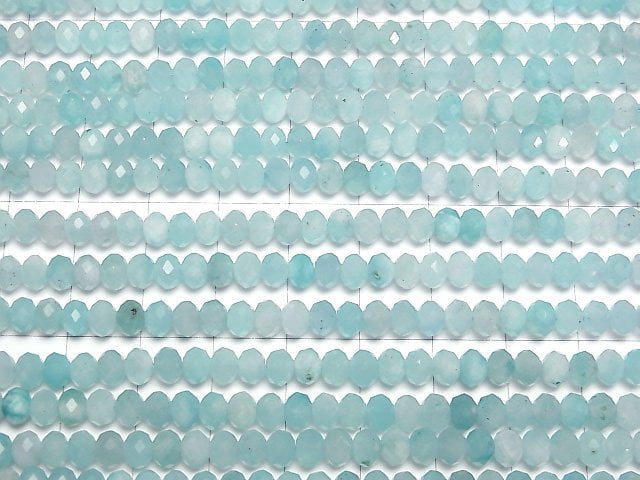 [Video]High Quality! Amazonite Silica AA+ Faceted Button Roundel 5x5x3.5mm 1strand beads (aprx.15inch/37cm)