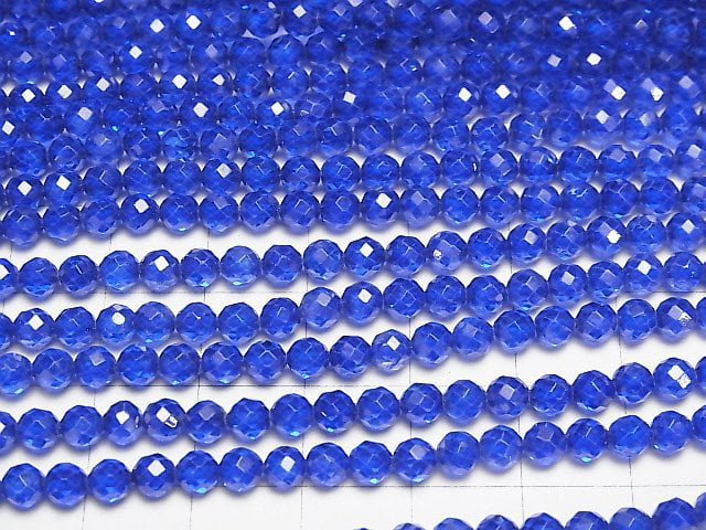 [Video]High Quality! Synthetic Sapphire AAA Faceted Round 4mm half or 1strand beads (aprx.15inch/37cm)