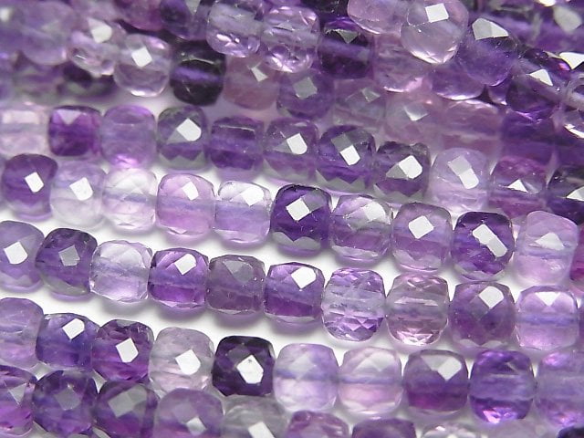 [Video]High Quality! Purple Fluorite AAA- Cube Shape 4x4x4mm 1strand beads (aprx.15inch/37cm)