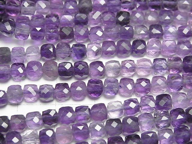 [Video]High Quality! Purple Fluorite AAA- Cube Shape 4x4x4mm 1strand beads (aprx.15inch/37cm)