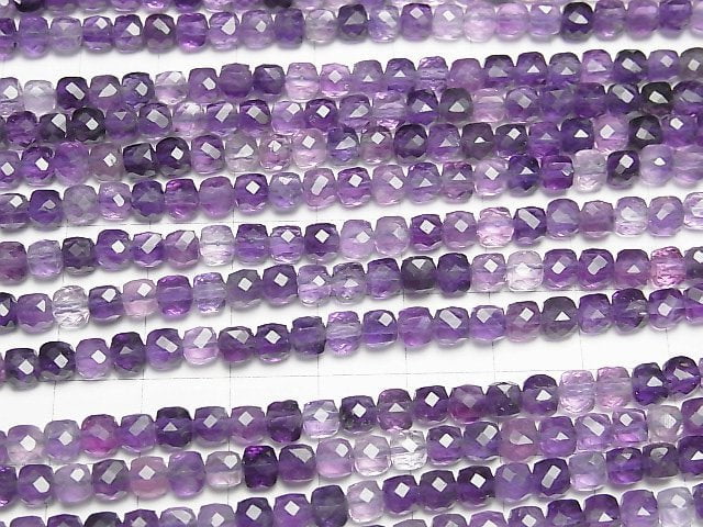 [Video]High Quality! Purple Fluorite AAA- Cube Shape 4x4x4mm 1strand beads (aprx.15inch/37cm)