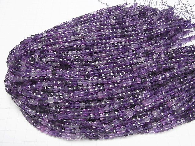 [Video]High Quality! Purple Fluorite AAA- Cube Shape 4x4x4mm 1strand beads (aprx.15inch/37cm)