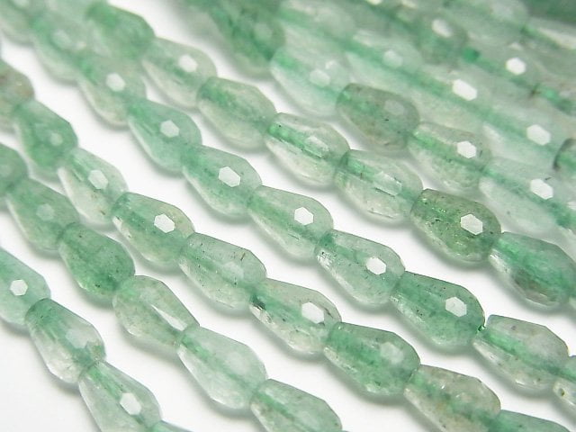 [Video] Green Aventurine Vertical Hole Faceted Drop 6x4x4mm 1strand beads (aprx.15inch/38cm)