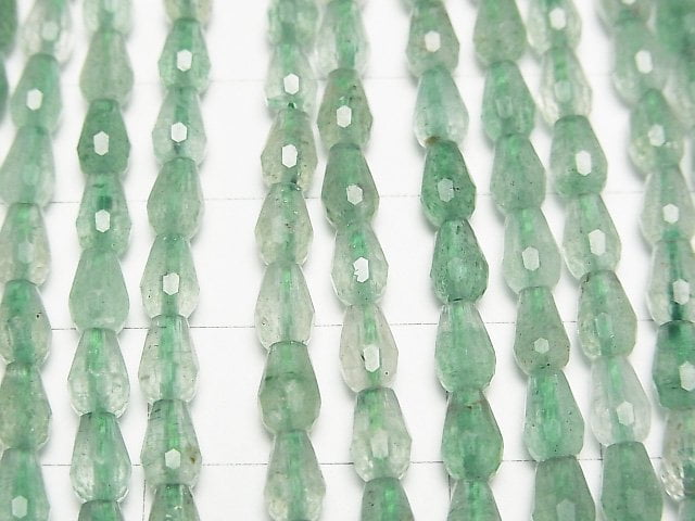 [Video] Green Aventurine Vertical Hole Faceted Drop 6x4x4mm 1strand beads (aprx.15inch/38cm)