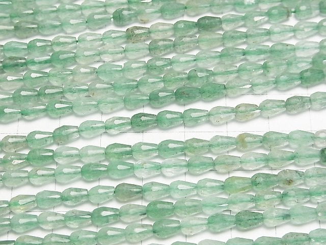 [Video] Green Aventurine Vertical Hole Faceted Drop 6x4x4mm 1strand beads (aprx.15inch/38cm)