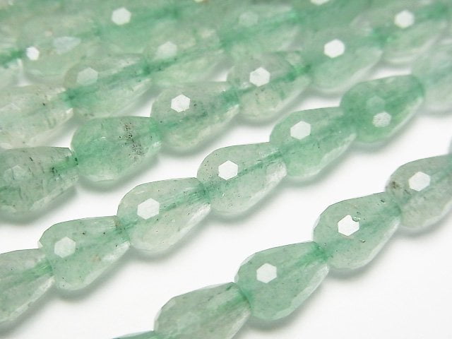 [Video] Green Aventurine Vertical Hole Faceted Drop 8x6x6mm half or 1strand beads (aprx.15inch/37cm)