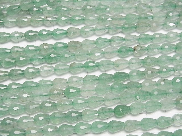 [Video] Green Aventurine Vertical Hole Faceted Drop 8x6x6mm half or 1strand beads (aprx.15inch/37cm)