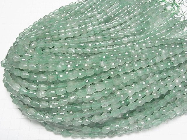 [Video] Green Aventurine Vertical Hole Faceted Drop 8x6x6mm half or 1strand beads (aprx.15inch/37cm)