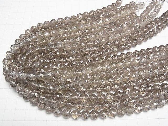 Crack Smoky Quartz 128 Faceted Round 8mm [Light color] half or 1 strand beads (aprx.15inch/37cm)