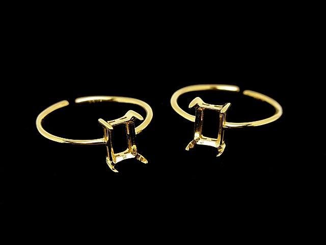 [Video] Silver925 Ring Frame (Prong Setting) Rectangle Faceted 6x4mm 18KGP Free Size 1pc