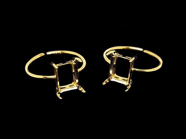 [Video] Silver925 Ring Frame (Prong Setting) Rectangle Faceted 8x6mm 18KGP Free Size 1pc
