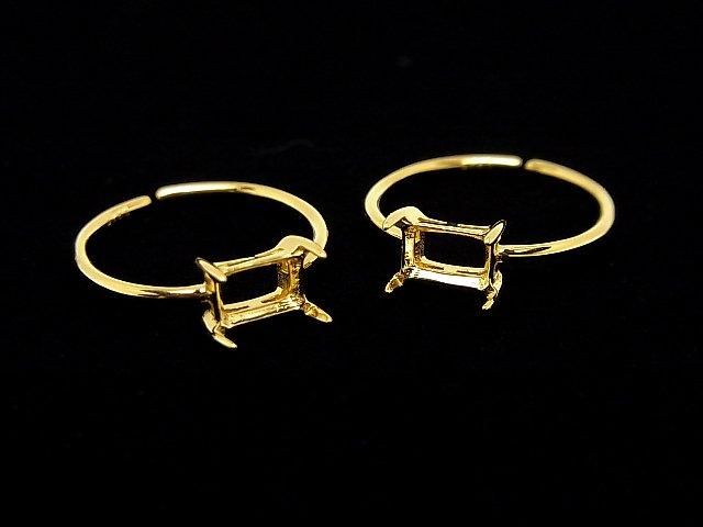 [Video] Silver925 Ring Frame (Prong Setting) Horizontal Rectangle Faceted 6x4mm 18KGP Free Size 1pc