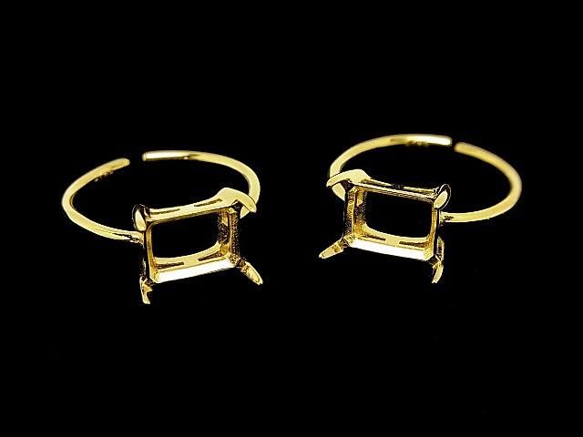 [Video] Silver925 Ring Frame (Prong Setting) Horizontal Rectangle Faceted 8x6mm 18KGP Free Size 1pc