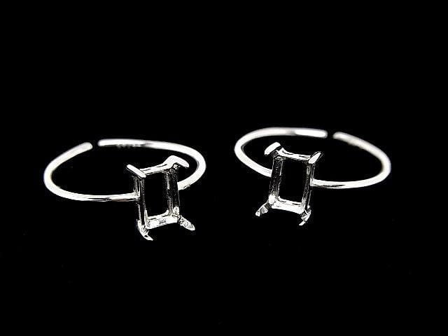 [Video] Silver925 Ring Frame (Prong Setting) Rectangle Faceted 6x4mm Rhodium Plated One Size Fits All 1pc